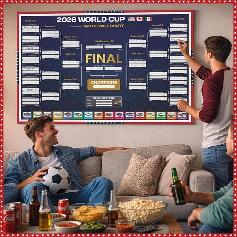 World Cup Bracket Poster 2026 | USA Theme - A1 Size 2026 World Cup Soccer Poster with US Kick Off Times, Fixtures, Stadiums & Host Cities | World Cup Wall Chart in Kuwait