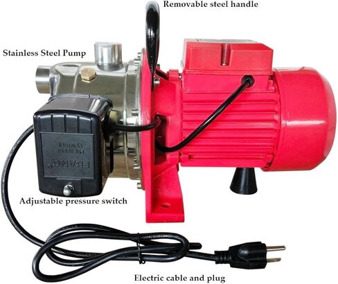 1HP 115/230V Dual Voltage Self-Priming Jet Pump Stainless Steel Cast Aluminum Household Water Pump With Adjustable Pressure Switch Thermal Overload Protection Indoor Water Supply Booster Pump in Saudi Arabia