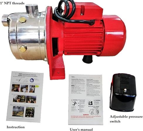 1HP 115/230V Dual Voltage Self-Priming Jet Pump Stainless Steel Cast Aluminum Household Water Pump With Adjustable Pressure Switch Thermal Overload Protection Indoor Water Supply Booster Pump in Saudi Arabia