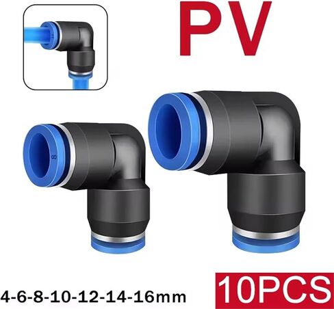 Pneumatic Quick Fitting PV 90 Degree Elbow Plastic 4mm 6mm 8mm 10mm Air Parts Pipe Push In Water Connector 10/50Pcs(PV-8,50 PCS) in Kuwait