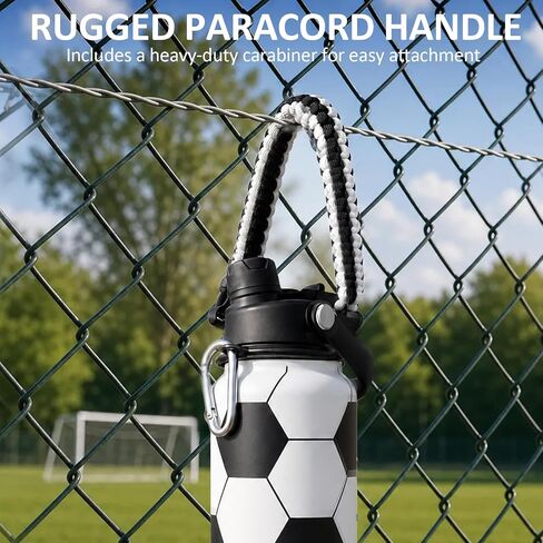32oz Soccer Insulated Water Bottle 24H Cold Flask with a 2-in-1 Lid | 18/8 Stainless Steel Sweat-Proof Jug for Soccer Matches and Gym Training with a Soft Handle and a Braided Rope Strap in Kuwait