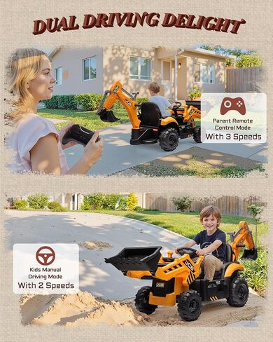 ألعاب ركوب الحفارة الأولى JCB 3CX المرخصة 24 فولت للأطفال، لعبة حفار خلفي مع مقعد قابل للعكس، أذرع أمامية وخلفية قابلة للإزالة، جهاز تحكم عن بعد، سيارة بناء كهربائية للأولاد والبنات (24 فولت) in Kuwait
