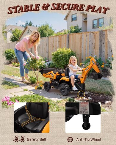 ألعاب ركوب الحفارة الأولى JCB 3CX المرخصة 24 فولت للأطفال، لعبة حفار خلفي مع مقعد قابل للعكس، أذرع أمامية وخلفية قابلة للإزالة، جهاز تحكم عن بعد، سيارة بناء كهربائية للأولاد والبنات (24 فولت) in Kuwait