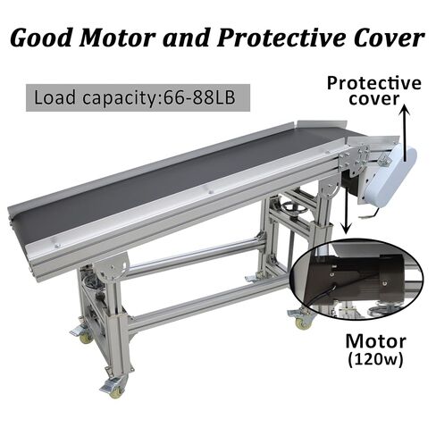 TECHTONGDA PVC Inclined Conveyor Belt System Motorized Length 47.2Inch Width 11.8Inch Aluminum Frame Adjustable Speed 13-65ft/min Height 21.2-38.9Inch Load 66-88LBS 110V/120w in Kuwait