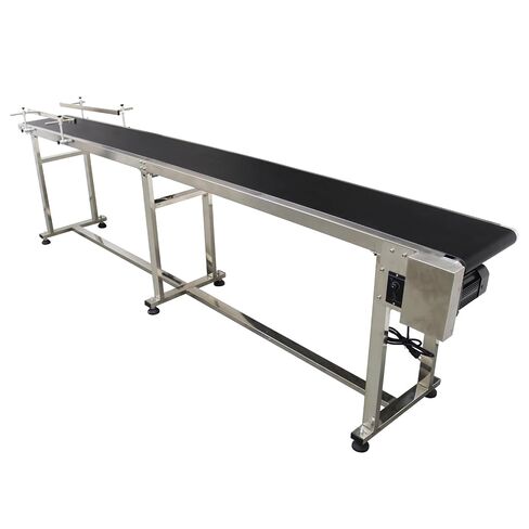 Electric PVC Belt Conveyor Adjustable Automatic Speed Desktop Conveyor Machine Stainless Steel Industrial Transport Machine with Double Guardrails, 118"x 11.8", 250W, 110V, Black in Kuwait
