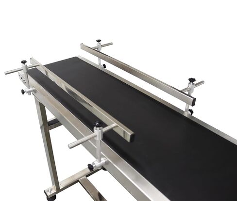 Electric PVC Belt Conveyor Adjustable Automatic Speed Desktop Conveyor Machine Stainless Steel Industrial Transport Machine with Double Guardrails, 118"x 11.8", 250W, 110V, Black in Kuwait