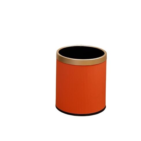 Versatile Trash Can for Small Spaces, Two-Tone Vertical Texture & Space-Saving, Suitable for Living Room, Kitchen & Bathroom(15L Striped Orange Gold Ring Plastic Bucket) in Kuwait
