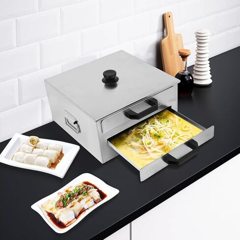 GYPSYFY Commercial 304 Stainless Steel Rice Noodle Roll Steamer, 2 Tier Drawer Changfen Maker with Tray Scraper, Banh Cuon Steamer for Gas Stove Induction Cooktop in Kuwait