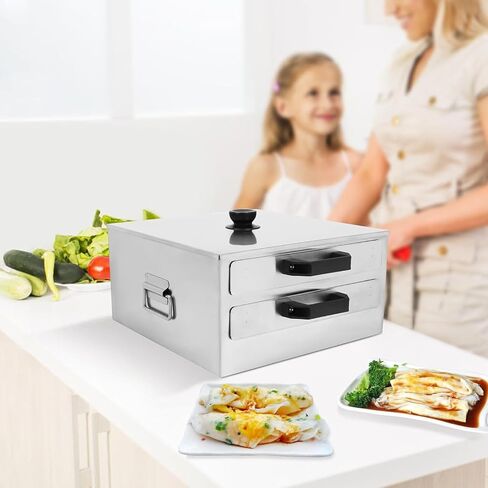 GYPSYFY Commercial 304 Stainless Steel Rice Noodle Roll Steamer, 2 Tier Drawer Changfen Maker with Tray Scraper, Banh Cuon Steamer for Gas Stove Induction Cooktop in Kuwait