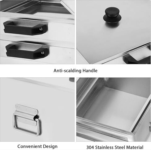 GYPSYFY Commercial 304 Stainless Steel Rice Noodle Roll Steamer, 2 Tier Drawer Changfen Maker with Tray Scraper, Banh Cuon Steamer for Gas Stove Induction Cooktop in Kuwait