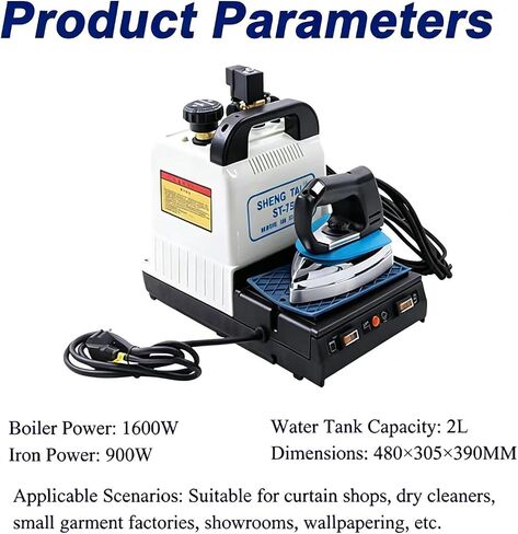 Industrial Steam Iron Boiler Station, 1600W Stainless Steel Steamer with 2l Large Water Tank Built & Adjustable Temperature, Ample Steam Output, for Professional Ironing in Clothing Stores in Kuwait
