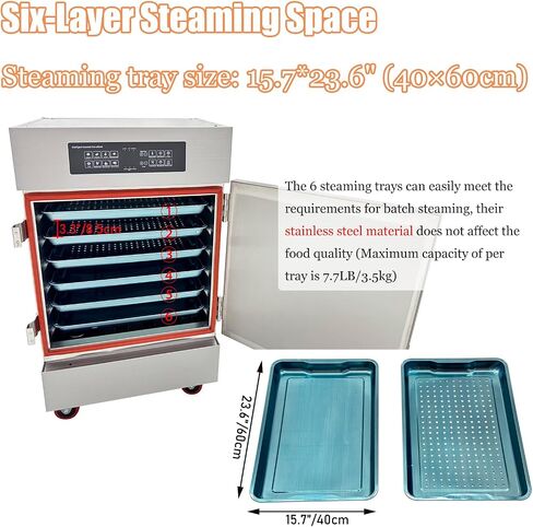Commercial Electric Steaming Cabinet, 6 Trays, AC220V Single-Phase | for Steaming Various Food, 39.7LB (18kg) Flour & 46.3LB (21kg) Rice Capacity, 15.7*23.6" (40×60cm) Tray Size in Kuwait