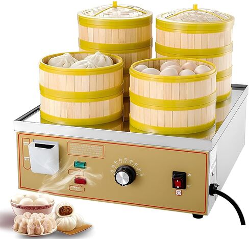 2/4/6-Hole Electric Steamed Bun Machine, Commercial Dim Sum Steamer, 30~110°C Temperature, Dry Boiling/Water Shortage Alarm (Four) in Kuwait