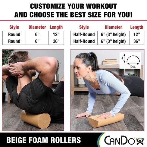 CanDo Beige PE Foam Rollers for Muscle Restoration, Massage Therapy, Sport Recovery and Physical Therapy 6" x 36" Half-Round in Kuwait