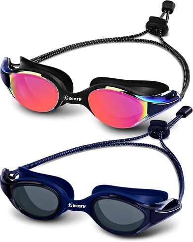 Keary Racing Swim Goggles 2 Pack for Adult Men Women 180° HD Wide Vision Bungee Strap Anti Fog UV Protection No Leaking in Kuwait