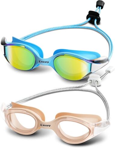 Keary Racing Swim Goggles 2 Pack for Adult Men Women 180° HD Wide Vision Bungee Strap Anti Fog UV Protection No Leaking in Kuwait