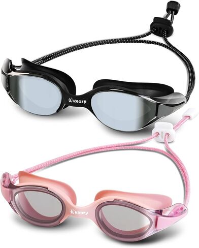 Keary Racing Swim Goggles 2 Pack for Adult Men Women 180° HD Wide Vision Bungee Strap Anti Fog UV Protection No Leaking in Kuwait