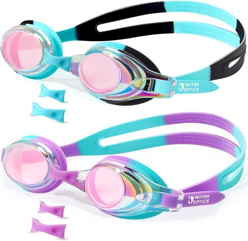 Water Space Kids Goggles, 2 Pack Swim Goggles for Kids Boys Girls Toddler Age 3-15, Clear View Anti-fog UV Protection No Leak in Kuwait