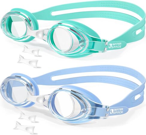 نظارات سباحة للأطفال من Water Space، عبوتان من نظارات السباحة للأطفال الأولاد والبنات الصغار من سن 3 إلى 15 عامًا، رؤية واضحة ضد الضباب وحماية من الأشعة فوق البنفسجية بدون تسرب in Saudi Arabia