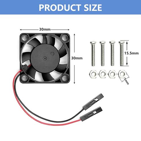30mm Quiet 5V / 3.3V DC Fan, Cooling Fan for Raspberry Pi 5, Pi 4, Pi 3, B+, 3007 (4-Sets) in Kuwait