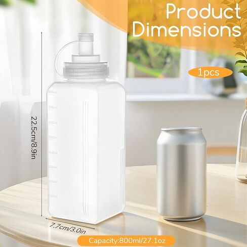 27 Oz Condiment Squeeze Bottle Salad Dressing Container Wide Mouth with Cap Lids Plastic Squirt Bottle for Sauces Dispensers, Leak Proof Oil(800ml) in Kuwait