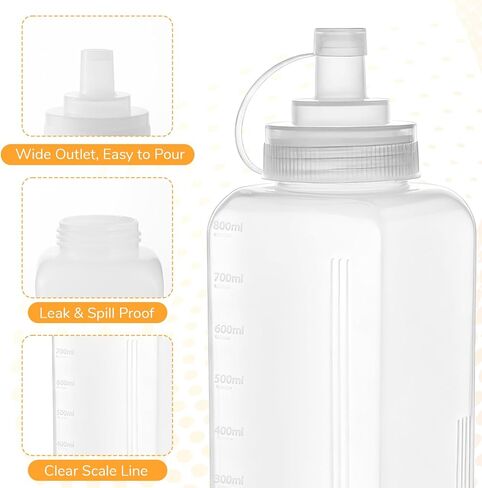 27 Oz Condiment Squeeze Bottle Salad Dressing Container Wide Mouth with Cap Lids Plastic Squirt Bottle for Sauces Dispensers, Leak Proof Oil(800ml) in Kuwait