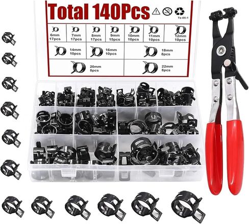 140PCS Black Vacuum Spring Hose Clip Assortment Kit with Plier for Fuel, Oil, and Water Lines in Saudi Arabia