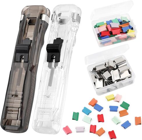 2 Pcs Reusable Handheld Paper Clam Clip Dispenser with 100 Metal Refill Clips (50 Silver,50 Color),Portable Fast Paper Clip Tool for Office School Home Documents Supplies in Kuwait