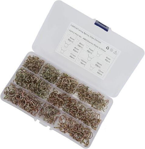 RiToEasysports 345pcs Spring Clips Hose Spring Clamp Assortment Kit, 65 Manganese Steel Fuel Line Clamp Set, 9 Sizes 5mm to 13mm with Storage Box for Motorcycle ATV Boat Fuel Tubing in Kuwait