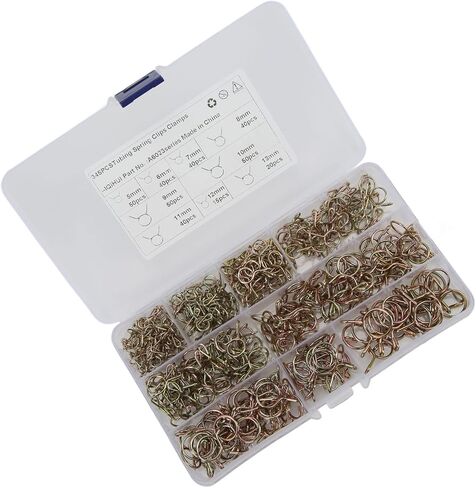 RiToEasysports 345pcs Spring Clips Hose Spring Clamp Assortment Kit, 65 Manganese Steel Fuel Line Clamp Set, 9 Sizes 5mm to 13mm with Storage Box for Motorcycle ATV Boat Fuel Tubing in Kuwait