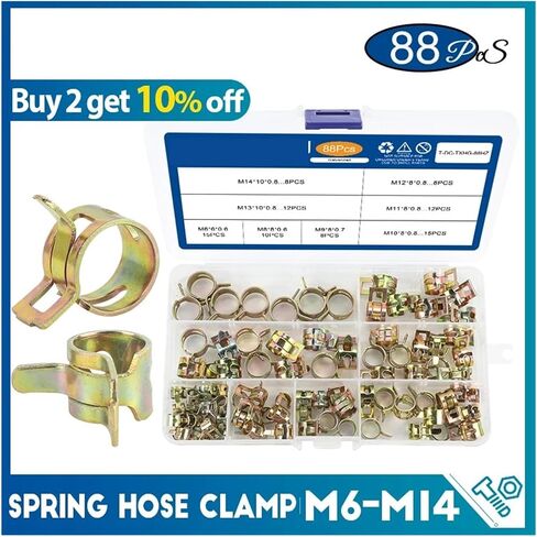 88pcs Spring Hose Clamp Set - Zinc Plated M6-M14 - Durable Fuel Line and Vacuum Pipe Clips in Saudi Arabia