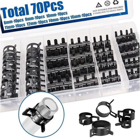 70Pcs Vacuum Spring Fuel Hose Clamp Assortment Kit - 6-16mm Metal Fasteners for Motorcycles, Boats, ATVs, and Snowmobiles in Saudi Arabia