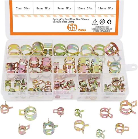 55Pcs Spring Band Type Action Fuel Line Silicone Vacuum Hose Pipe Clamp Assortment Kit - 7mm to 17mm Low Pressure Air Clip Clamps in Saudi Arabia