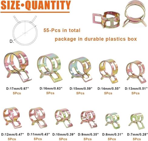 55Pcs Spring Band Type Action Fuel Line Silicone Vacuum Hose Pipe Clamp Assortment Kit - 7mm to 17mm Low Pressure Air Clip Clamps in Saudi Arabia