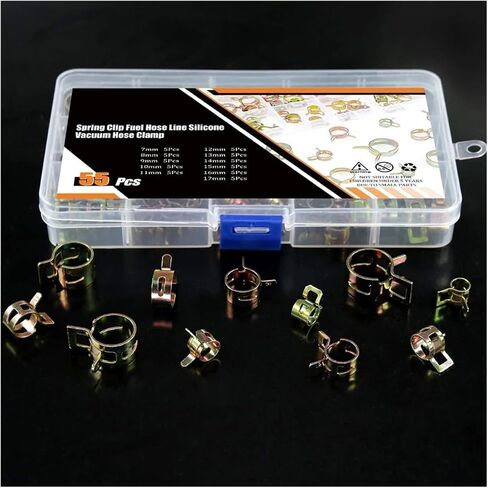 55Pcs Spring Band Type Action Fuel Line Silicone Vacuum Hose Pipe Clamp Assortment Kit - 7mm to 17mm Low Pressure Air Clip Clamps in Saudi Arabia