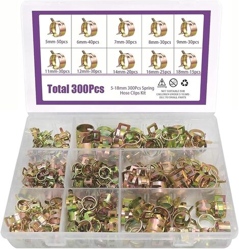300Pcs Manganese Steel Spring Hose Clamp Kit - 5-18mm Low Pressure Fasteners for Pipes & Automobiles in Saudi Arabia