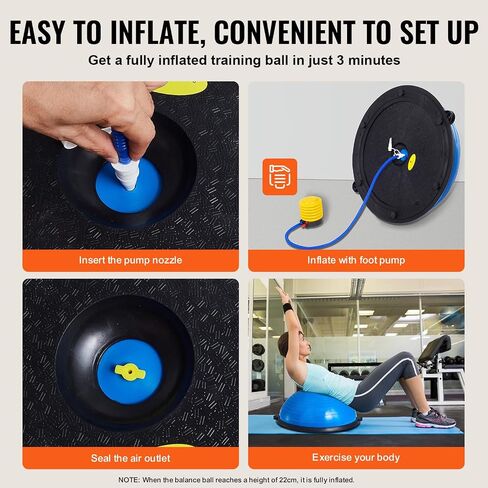 Half Balance Ball Trainer, Blue, with Resistance Bands, Foot Pump & Plugs, Core Stability Training in Kuwait
