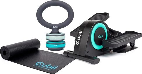 حزمة Cubii JR1 تحت المكتب بيضاوية الشكل مع مجموعة Kettlebell قابلة للتعديل وحصيرة تمرين غير قابلة للانزلاق - تمرين دواسة الجلوس للمنزل والمكتب وكبار السن، مجموعة لياقة بدنية هادئة منخفضة التأثير لكامل الجسم، أكوا in Kuwait