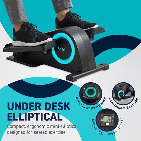 حزمة Cubii JR1 تحت المكتب بيضاوية الشكل مع مجموعة Kettlebell قابلة للتعديل وحصيرة تمرين غير قابلة للانزلاق - تمرين دواسة الجلوس للمنزل والمكتب وكبار السن، مجموعة لياقة بدنية هادئة منخفضة التأثير لكامل الجسم، أكوا in Kuwait