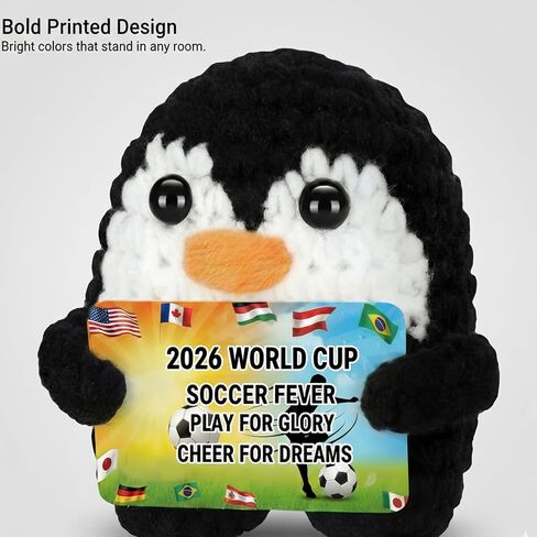 هدايا البطريق المضحكة لكأس العالم 2026، بطريق كروشيه إيجابي مع بطاقة حمى كرة القدم، ديكور دعم عاطفي، هدية مشجعة للأصدقاء، محبي كرة القدم، المدرب، مشجعي كرة القدم in Kuwait