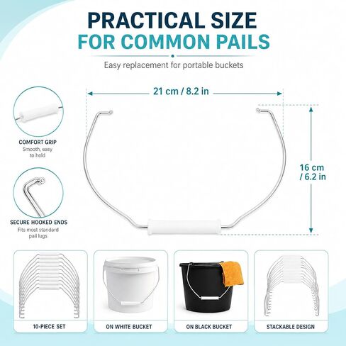 MAGICLULU 10pcs Plastic Bucket Handle Strap, Comfortable Grip Replacement for Portable Pails, Metal Wire Bail Grip Attachment for Home Cleaning, Gardening Utility Barrel, Mop Pail Tool, White in Kuwait