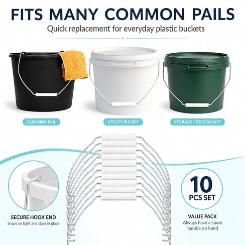 MAGICLULU 10pcs Plastic Bucket Handle Strap, Comfortable Grip Replacement for Portable Pails, Metal Wire Bail Grip Attachment for Home Cleaning, Gardening Utility Barrel, Mop Pail Tool, White in Kuwait