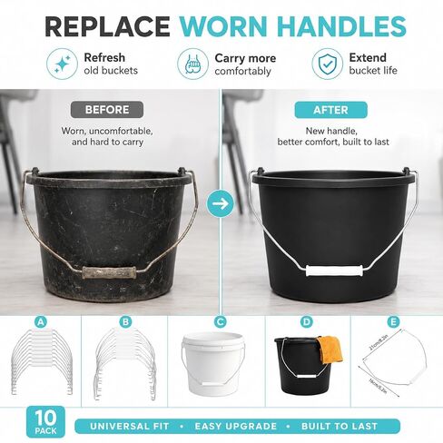 MAGICLULU 10pcs Plastic Bucket Handle Strap, Comfortable Grip Replacement for Portable Pails, Metal Wire Bail Grip Attachment for Home Cleaning, Gardening Utility Barrel, Mop Pail Tool, White in Kuwait