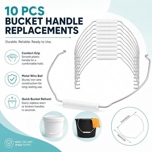 MAGICLULU 10pcs Plastic Bucket Handle Strap, Comfortable Grip Replacement for Portable Pails, Metal Wire Bail Grip Attachment for Home Cleaning, Gardening Utility Barrel, Mop Pail Tool, White in Kuwait