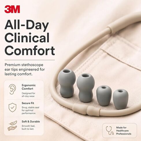 Stethoscope Ear Tips Replacement Compatible with Littmann, 4 Pack Silicone Ear Tips for Classic III, Cardiology 3/4 & IV, Small/Middle Size, Grey in Kuwait