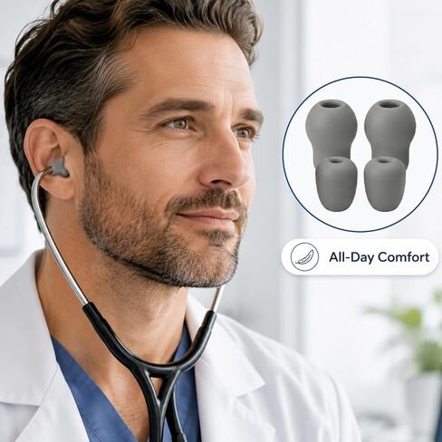 Stethoscope Ear Tips Replacement Compatible with Littmann, 4 Pack Silicone Ear Tips for Classic III, Cardiology 3/4 & IV, Small/Middle Size, Grey in Kuwait
