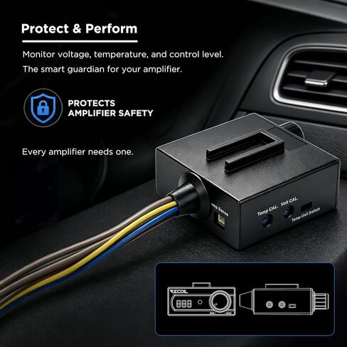 RECOIL LCVT وحدة تحكم مستوى RCA عالمية مع عرض الجهد ودرجة الحرارة - مقبض التحكم في مكبر الصوت داخل لوحة القيادة، ومقياس الفولتميتر الرقمي، ومقياس الحرارة، ومفتاح تشغيل/إيقاف تشغيل تعزيز الجهير عن بعد in Kuwait