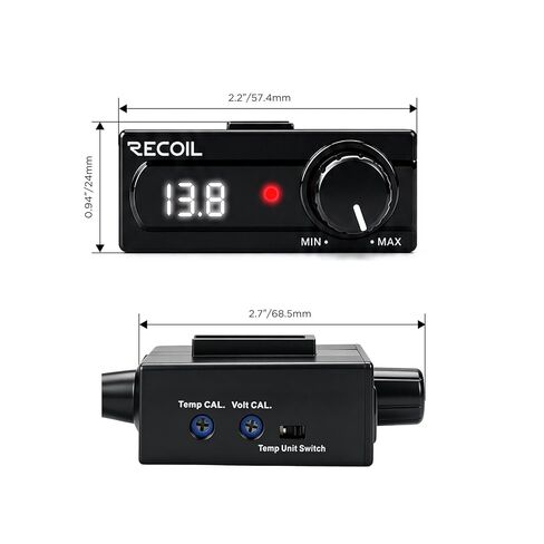 RECOIL LCVT وحدة تحكم مستوى RCA عالمية مع عرض الجهد ودرجة الحرارة - مقبض التحكم في مكبر الصوت داخل لوحة القيادة، ومقياس الفولتميتر الرقمي، ومقياس الحرارة، ومفتاح تشغيل/إيقاف تشغيل تعزيز الجهير عن بعد in Kuwait