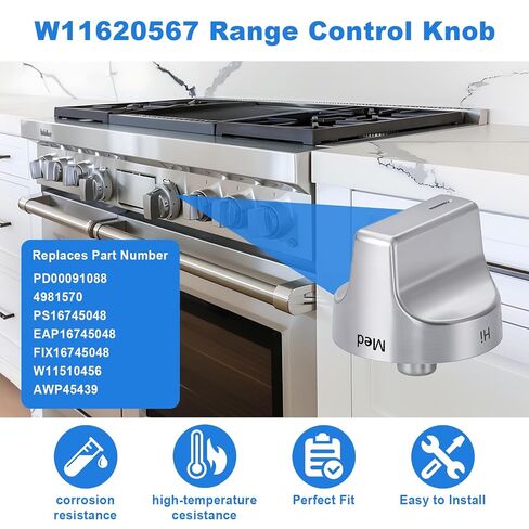 5 قطع W11620567 W11510456 مقابض التحكم في النطاق متوافقة مع مواقد الغاز الدوامة WFG525S0JS5 WFG550S0LZ4 WFG525S0JZ5 استبدال PD00091088، 4981570، PS16745048، EAP16745048 مقبض الفرن in Kuwait