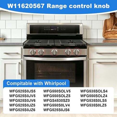 5 قطع W11620567 W11510456 مقابض التحكم في النطاق متوافقة مع مواقد الغاز الدوامة WFG525S0JS5 WFG550S0LZ4 WFG525S0JZ5 استبدال PD00091088، 4981570، PS16745048، EAP16745048 مقبض الفرن in Kuwait